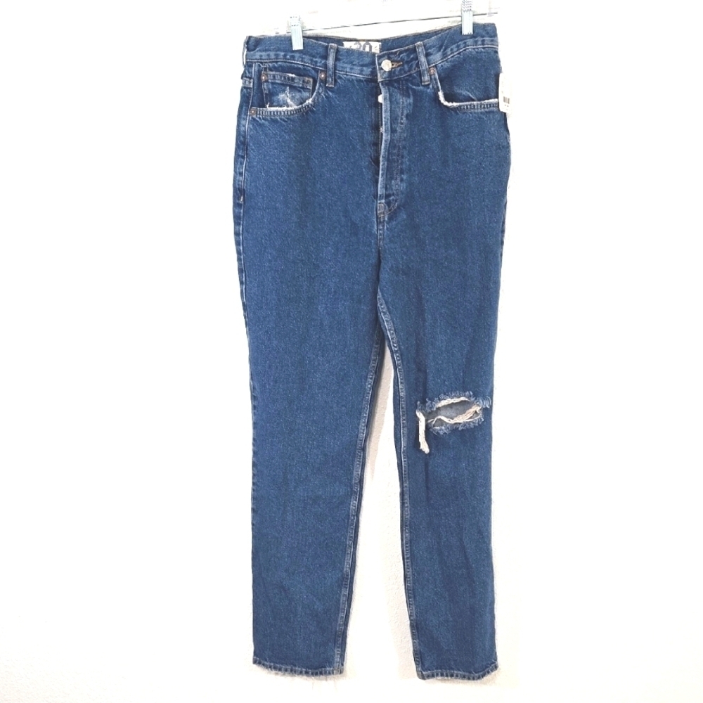 *NWT* Free People The Lasso High-Rise Button Fly Ripped Knee Straight Leg, 30